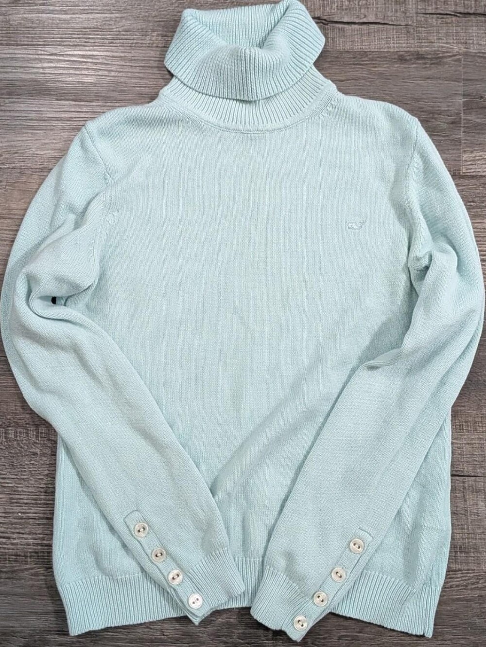 Vineyard Vines Light Blue Turtleneck Sweater with Button Cuffs